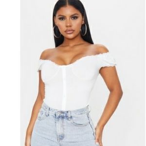 Pretty little thing white jersey lace frill top